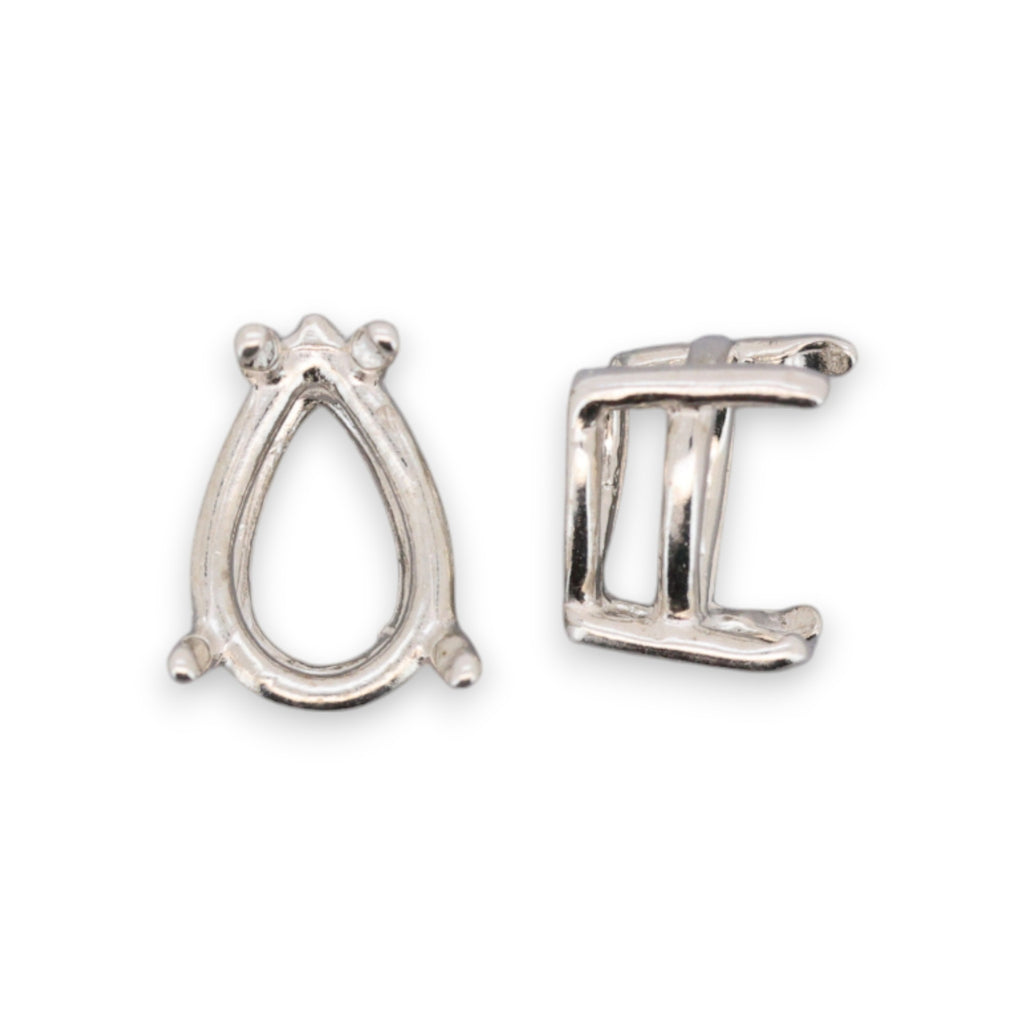 10x7mm Pear Shape Sterling Silver Pendant Setting - Pre-Notched For Easy Setting