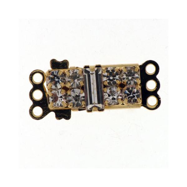 FINDINGS: Precious & Plated - 3 Row Pearl Clasp - Fancy Rectangle With Rhinestones