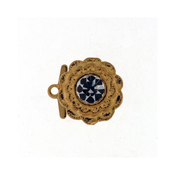 FINDINGS: Precious & Plated - Single Row Pearl Clasp - Fancy Filigree Round With Rhinestone